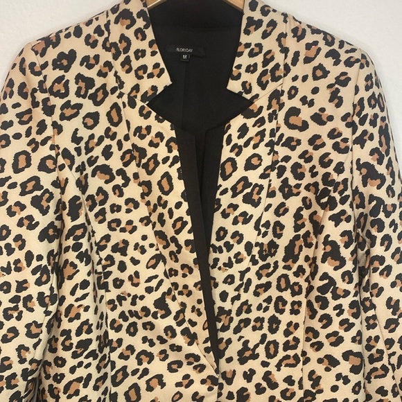 Floryday Leopard Print Long Singe Button Womens Blazer M - Picture 5 of 11